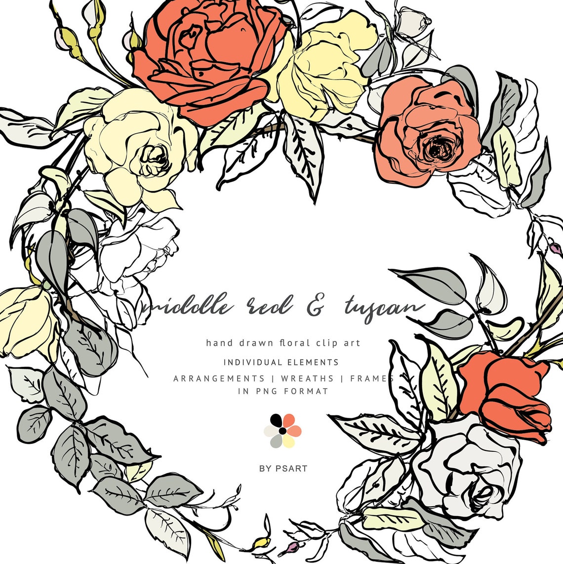 Middle Red and Tuscan Hand-Sketched Floral Clipart Collection image 3
