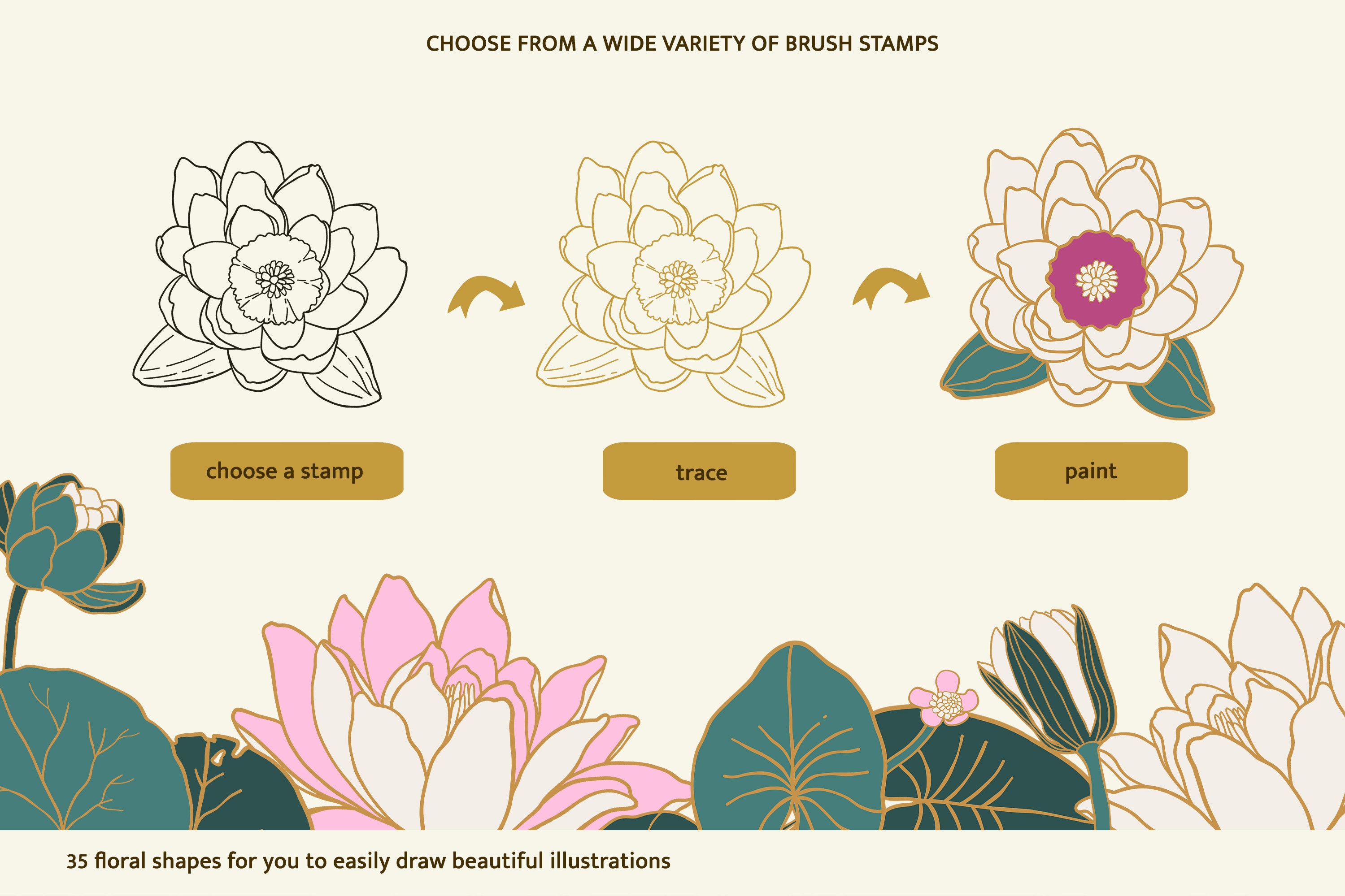 Water Lily, Procreate Brushes, Water Lily Stamp, Floral Stamp ...