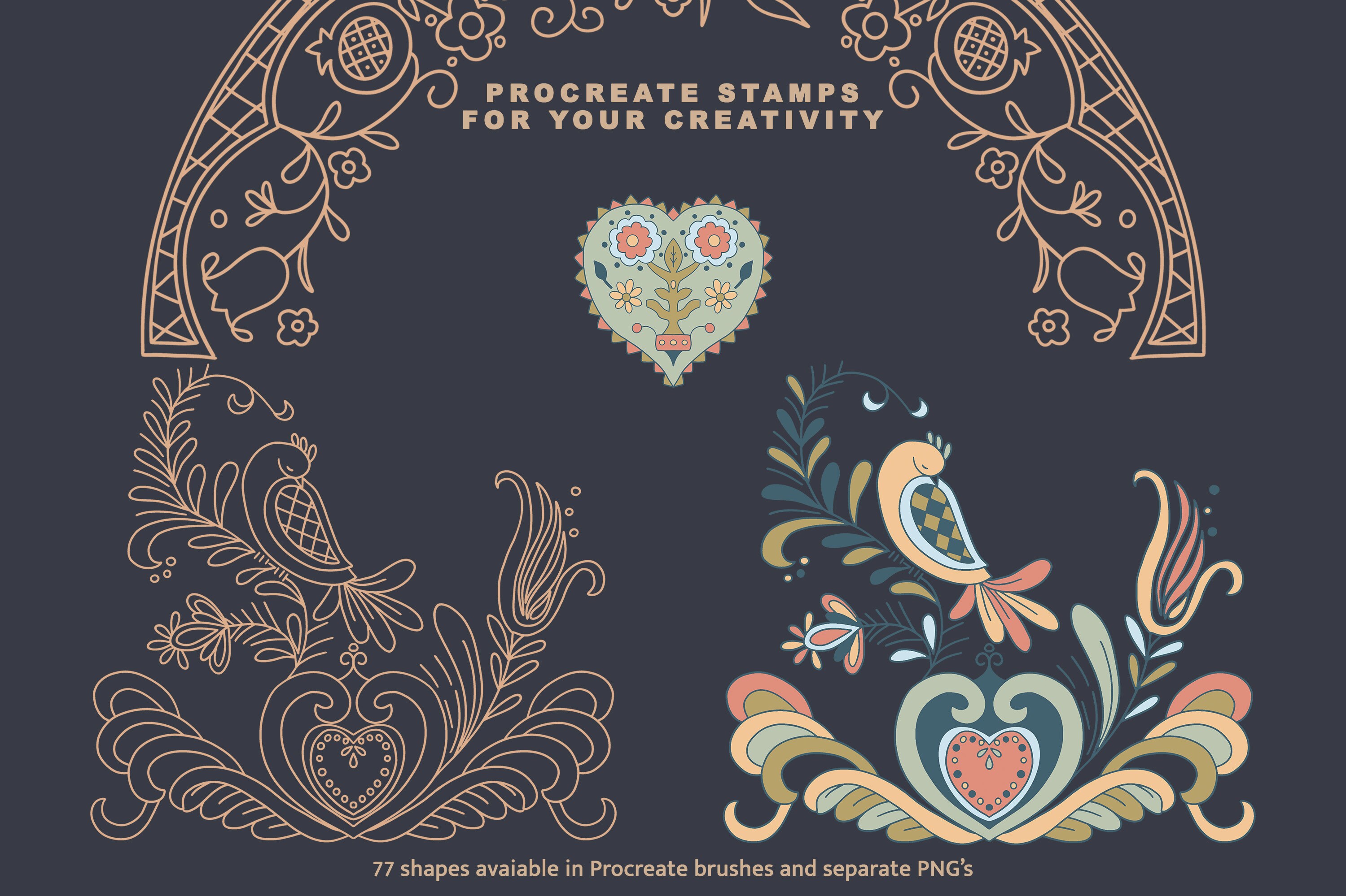 Folk Art Procreate Brushes, Floral Folk Stamps, Botanical Stamps ...
