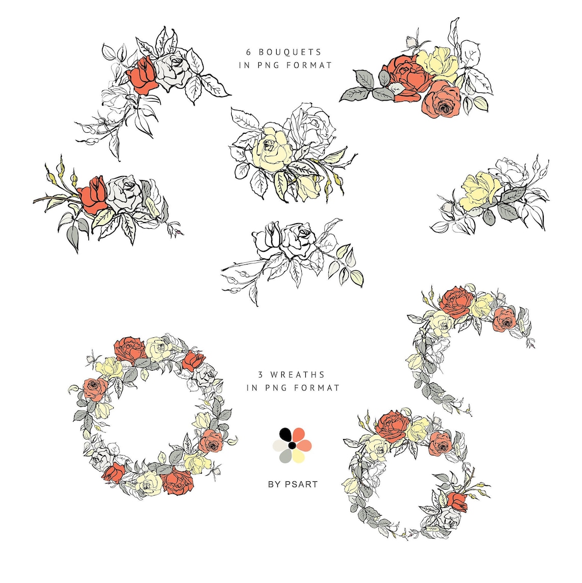 Middle Red and Tuscan Hand-Sketched Floral Clipart Collection image 7