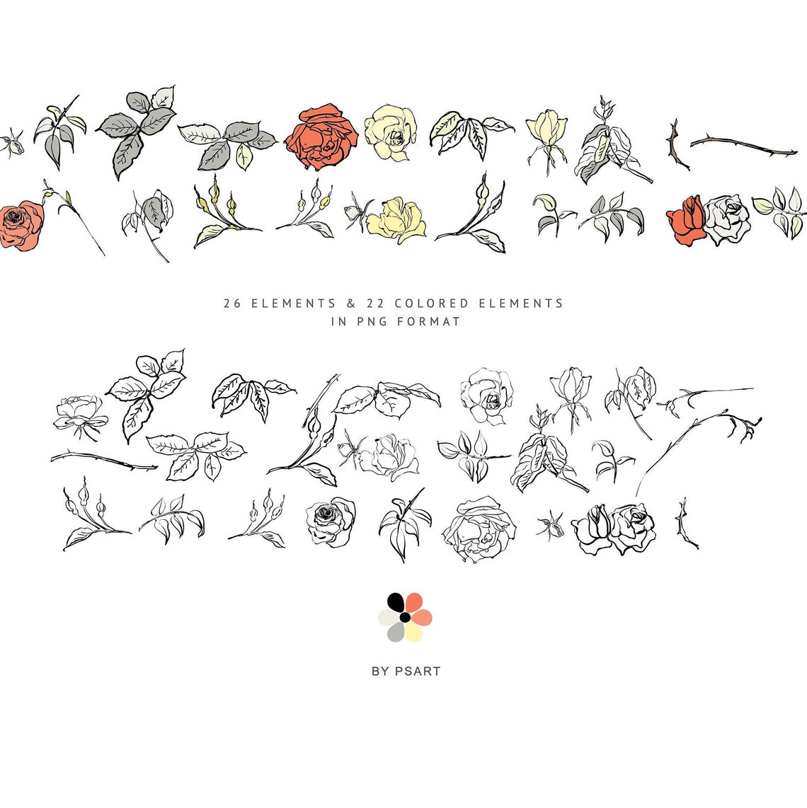Middle Red and Tuscan Hand-Sketched Floral Clipart Collection image 8
