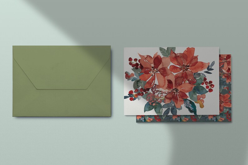 Red Poinsettia* Watercolor Floral Clipart Poinsettia Christmas Clipart PNG Floral Clipart Seamless Pattern Elements and Arrangements #O15