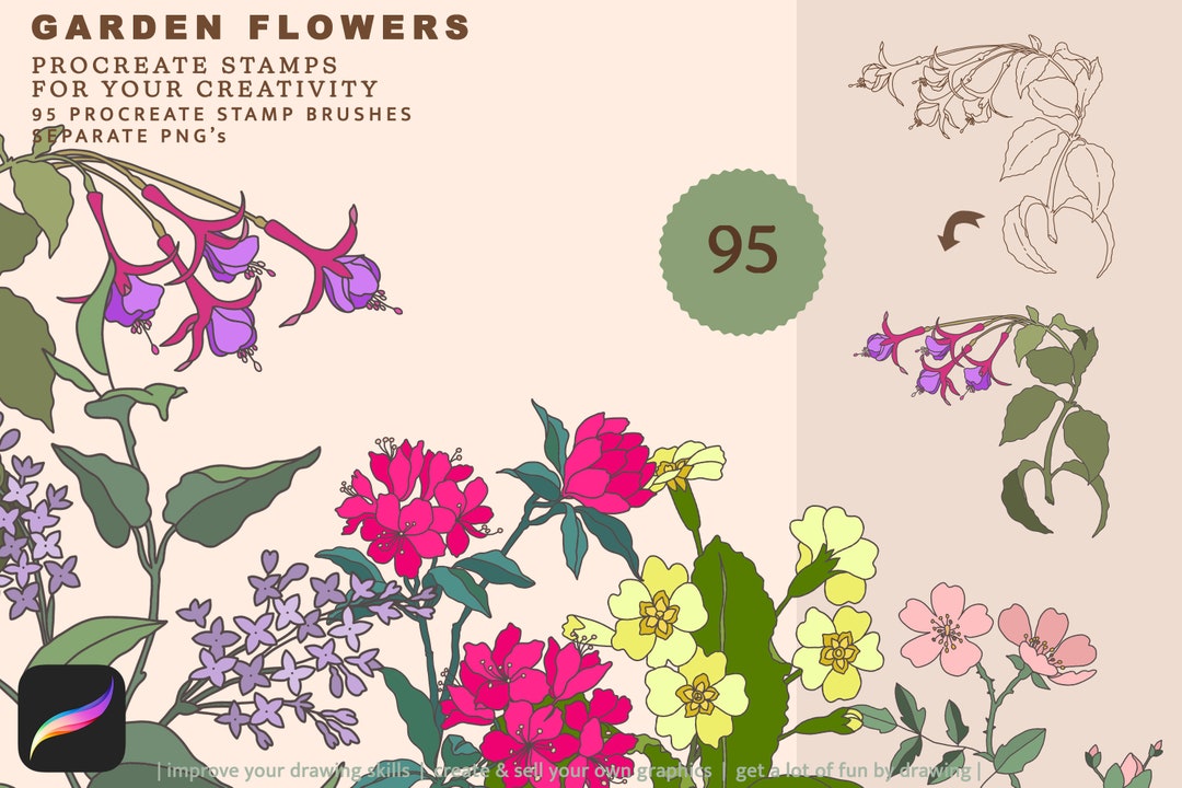 Garden Flowers Procreate Brushes Procreate Floral Garden - Etsy