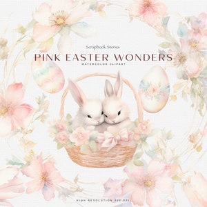 Aquarell Ostern Clipart, Frühlingskränze, Rosa Tulpen Clipart, digitaler Download, Aquarell Kunst, Osterhase, Osterlamm png