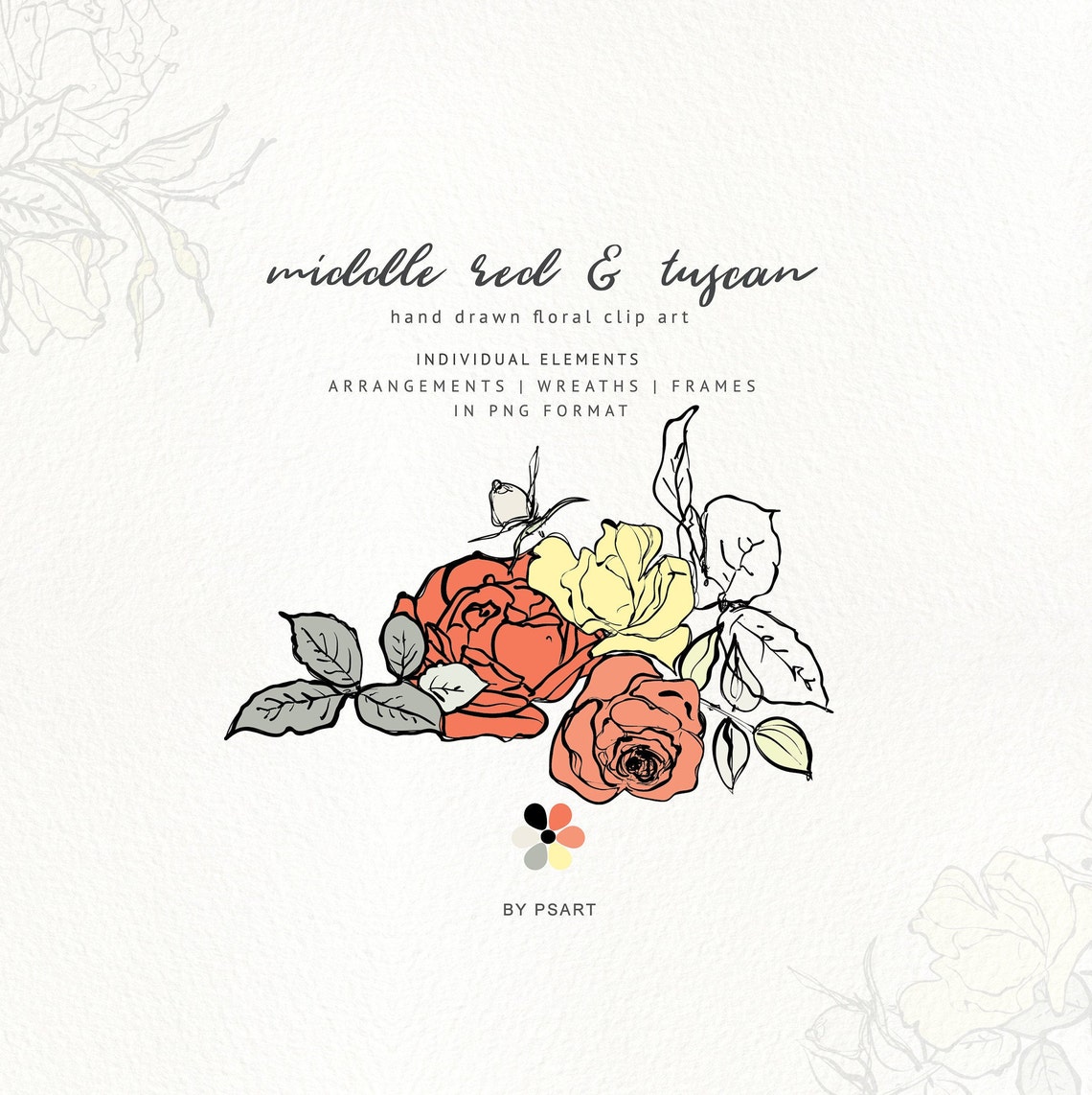 Middle Red and Tuscan Hand-Sketched Floral Clipart Collection image 4