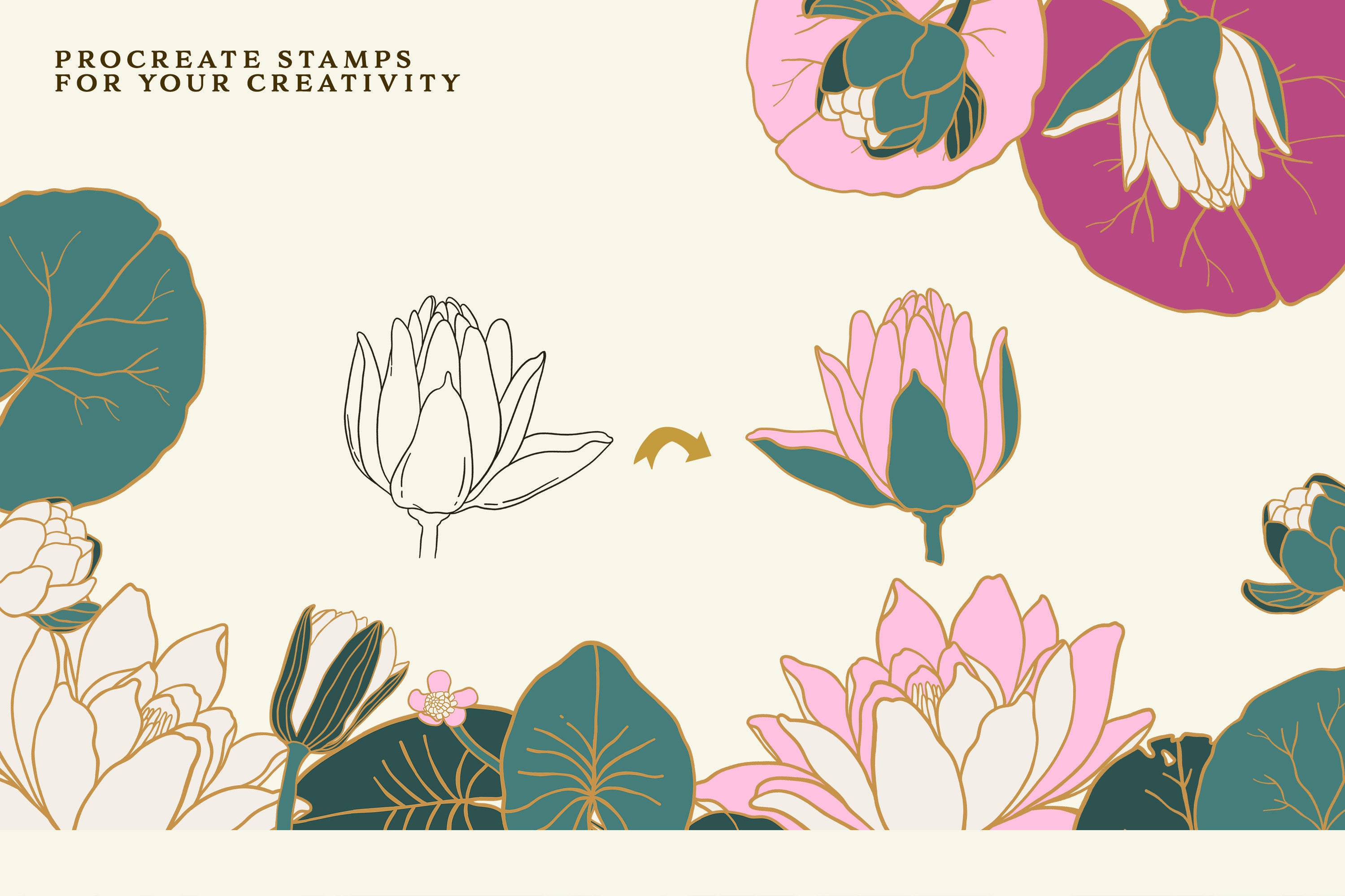 Water Lily, Procreate Brushes, Water Lily Stamp, Floral Stamp ...
