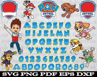 Paw Patrol Alphabet Svg Paw Font Letters Paw Patrol Family Design Silhouete Cricut Clipart Cameo Digital Download Logo Svg Eps Pdf Dxf Png
