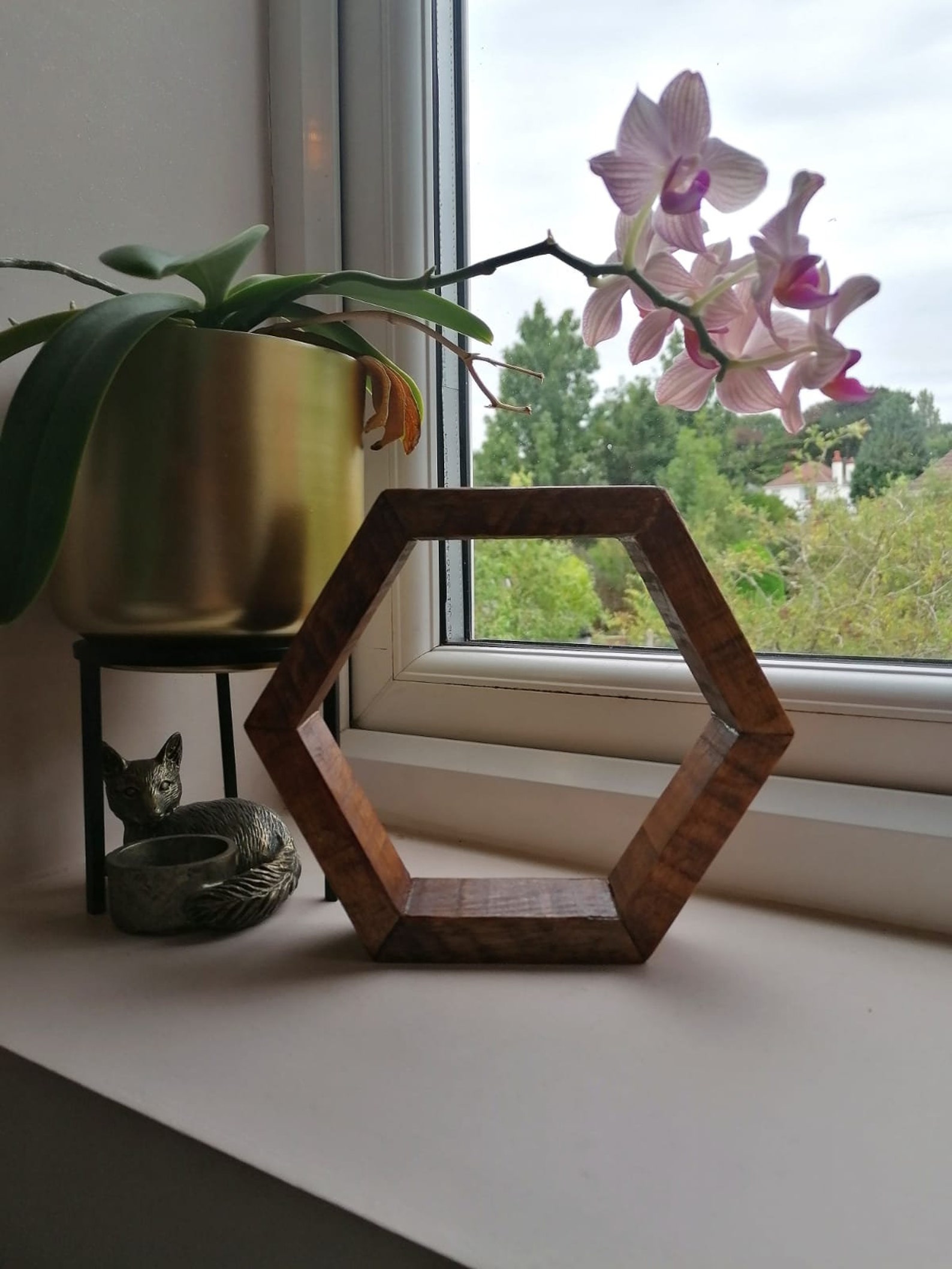 Hexagon Ornament Home Decor Wooden Ornament Hexagon Etsy