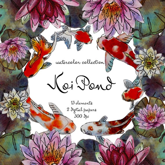 Fish Clipart Koi Fish Clipart Pond Clipart Lotus Flower Etsy
