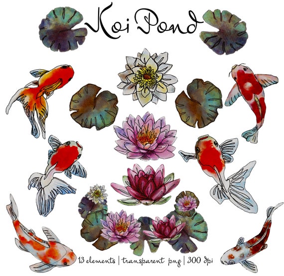 Fish Clipart Koi Fish Clipart Pond Clipart Lotus Flower Etsy