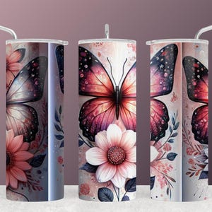 Butterfly Tumbler Wrap for Floral Lovers, Butterfly 20oz Skinny Tumbler Sublimation Design, Floral Tumbler Wrap PNG, Nature Tumbler Design