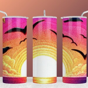 Envoltura para vaso con pájaros al atardecer serenos: diseño de sublimación de 20 oz con descarga instantánea y colores vibrantes para tus bebidas.
