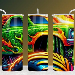 Monster Truck Tumbler Wrap für Auto-Enthusiasten, Monster Truck 20 Unzen Skinny Tumbler Sublimationsdesign, Truck-Liebhaber Tumbler Wrap PNG