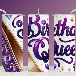 Birthday Queen Tumbler Wrap for Celebration, Birthday Queen 20oz Skinny Tumbler Sublimation Design, Party Tumbler Wrap PNG, Birthday Design