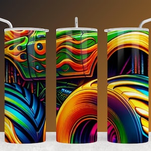 Monster Truck Tumbler Wrap für Auto-Enthusiasten, LKW-Liebhaber 20 Unzen Skinny Tumble Sublimation Design, Monster Truck Wrap PNG, Auto Tumbler