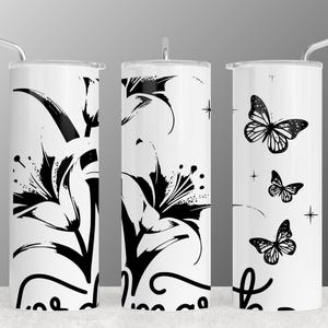Floral Butterfly 20oz Skinny Tumbler Sublimation Design, Tumbler Wrap for Nature Lover, Butterfly Tumbler PNG, Floral Tumbler Design