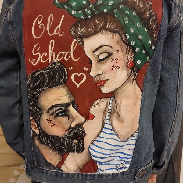 veste en jean femme taille 42 peinte à la main