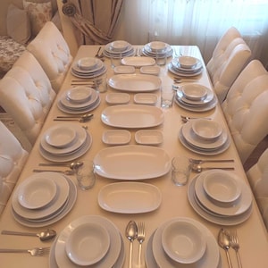 Modern White Dinner Set Break Resistant 59 Pcs 12 Serving Dinnerware Plates Bowls Trays
