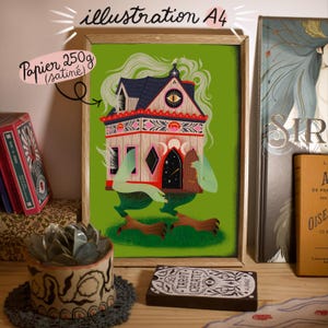 Stampa artistica A4 • Illustrazione/Decorazione murale: “Babayaga's House” (stampa su carta satinata)