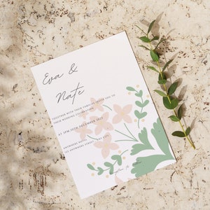Rosa Blumen Hochzeitseinladung Vorlage: Bearbeitbares Canva Design (Instant Download)
