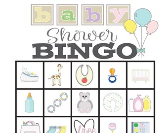 Bingo baby shower et jeux baby shower | Téléchargement numérique pour baby shower ou fête d'anniversaire. Lot de jeux de baby shower