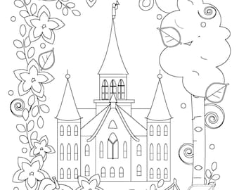 Coloriage temple SDJ | Livre de coloriage temple de l'Église de Jésus-Christ, jeux de la Primaire, trousse de la conférence générale, réunion de la Saint-Sacrement des derniers jours