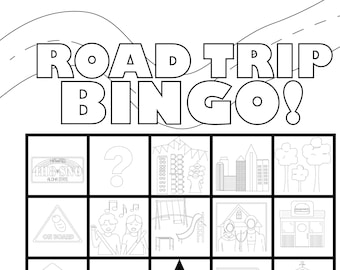 Bingo sur la route ! Jeux de famille, jeux de voiture, activités de voyage, coloriages de vacances téléchargement numérique instantané