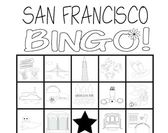 Bingo à San Francisco ! Liste d'envies : jeux de voyage en famille, activités pour enfants, chasse au trésor en vacances avec des enfants, téléchargement immédiat