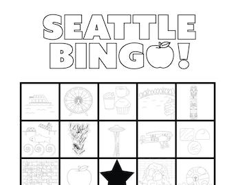 Bingo à Seattle ! Chasse au trésor, liste de souhaits, idées de voyage et jeux et pages à colorier à téléchargement immédiat