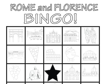 Bingo à Rome et Florence ! Liste de seaux pour l'Italie, chasse au trésor. Jeu de voyage à téléchargement immédiat, Activités Europe pour les enfants, Activité de coloriage