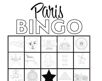 ¡Bingo de París! Búsqueda del tesoro en Francia, actividades para colorear. Actividades para niños y juegos de viajes por Europa / Descarga instantánea