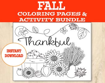 Coloriages et activités pour Thanksgiving | Coloriages d'automne et d'automne pour enfants et adultes à imprimer : jour de la dinde à téléchargement immédiat