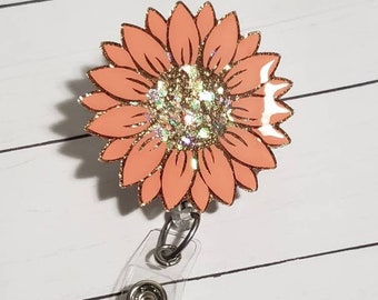 Colorful sunflower badge clip, flower badge reel, badge holder for nurse, medical assistant, glitter