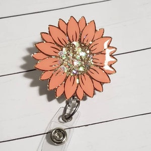 Colorful sunflower badge clip, flower badge reel, badge holder for nurse, medical assistant, glitter