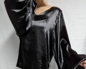 black satin blouse outfit