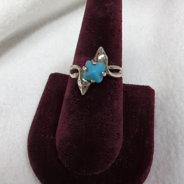 90s Silver Snake Ring  Turquoise Pyramid Accent Stone ring   Gift For Her