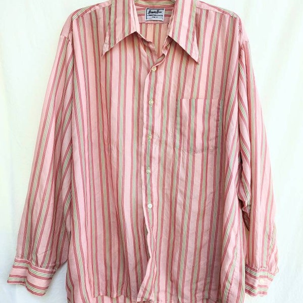 VTG 1970S BIG COLLAR MENS POLY SMOCK SHIRT GEOMETRIC PSYCHEDELIC PRINT 37” (34)