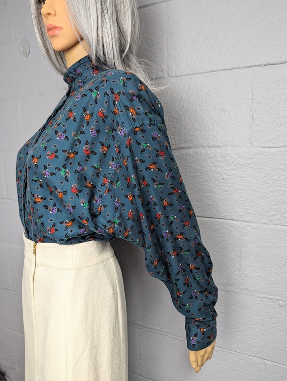 80s/90s Diane Von Furstenberg Blouse. Green Ditzy… - image 2