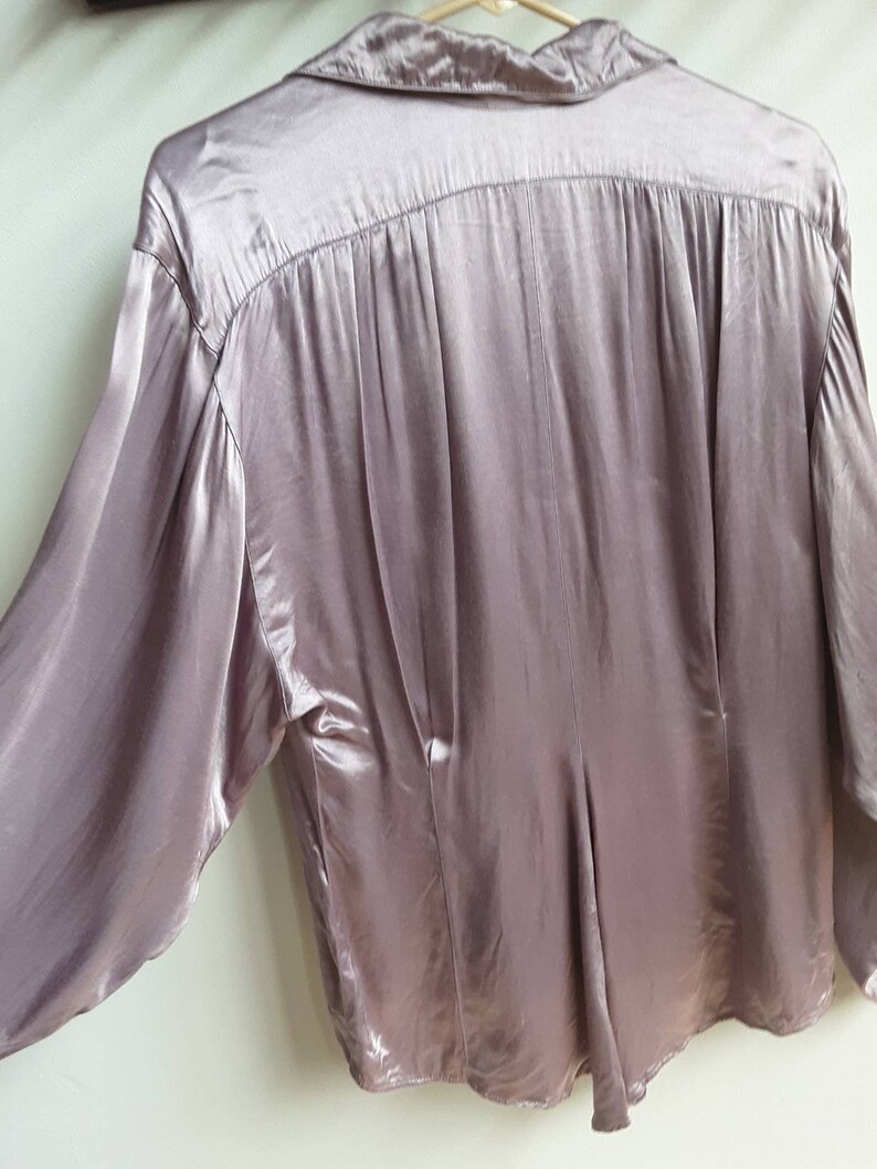 80s satin blouse orchid jewel toned balloon sleeve shiny tailored Mondi W Germany