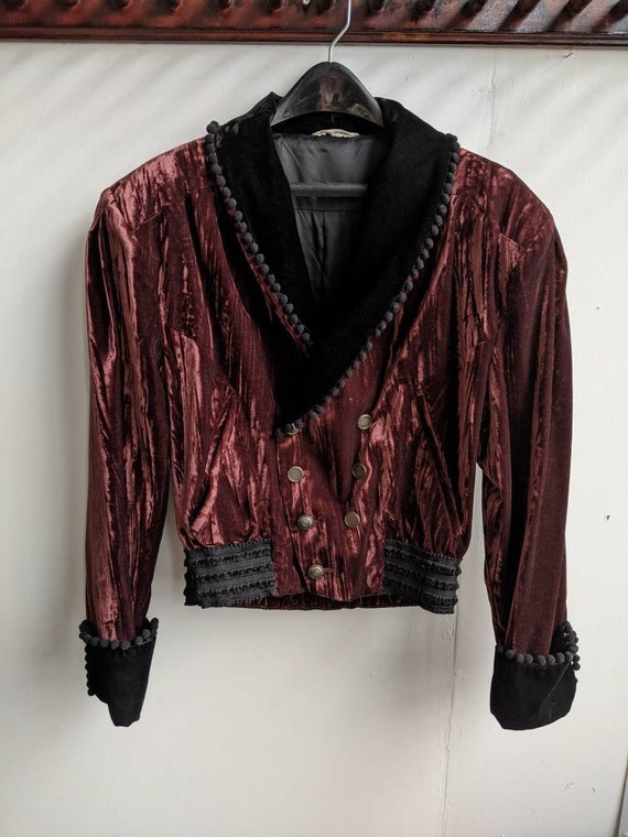 90s Burgundy Velvet Bolero Military Matadot Jacket
