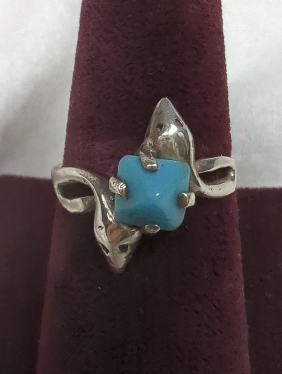90s Silver Snake Ring  Turquoise Pyramid Accent S… - image 2