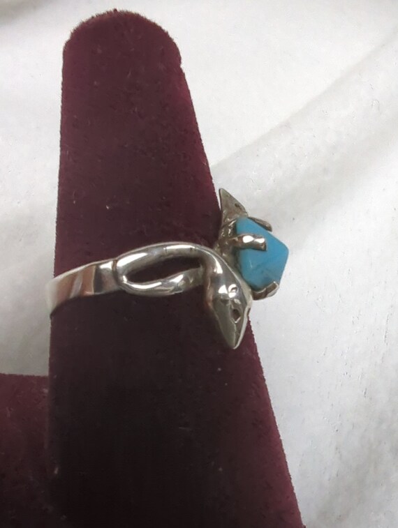 90s Silver Snake Ring  Turquoise Pyramid Accent S… - image 3