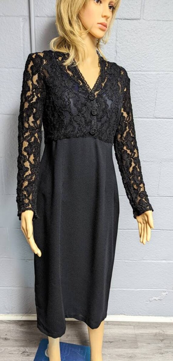 Vintage Black Lace Dress Below the Knee Lined Long Sleeve | Etsy