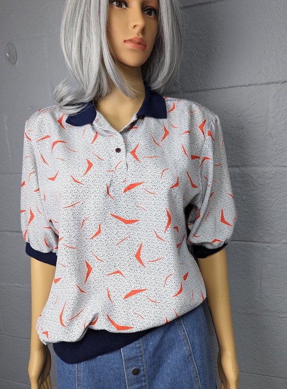 80s Lightweight  Pullover Blouse. Polo Style, knit