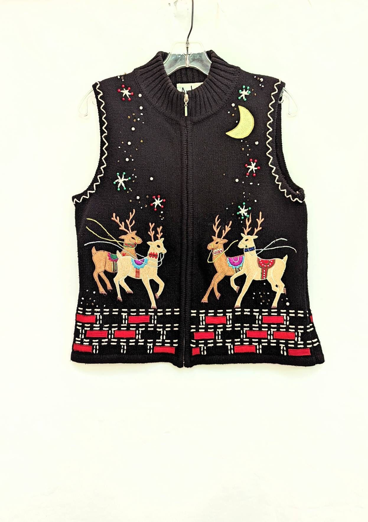 Knit Christmas Vest. Zip Front 