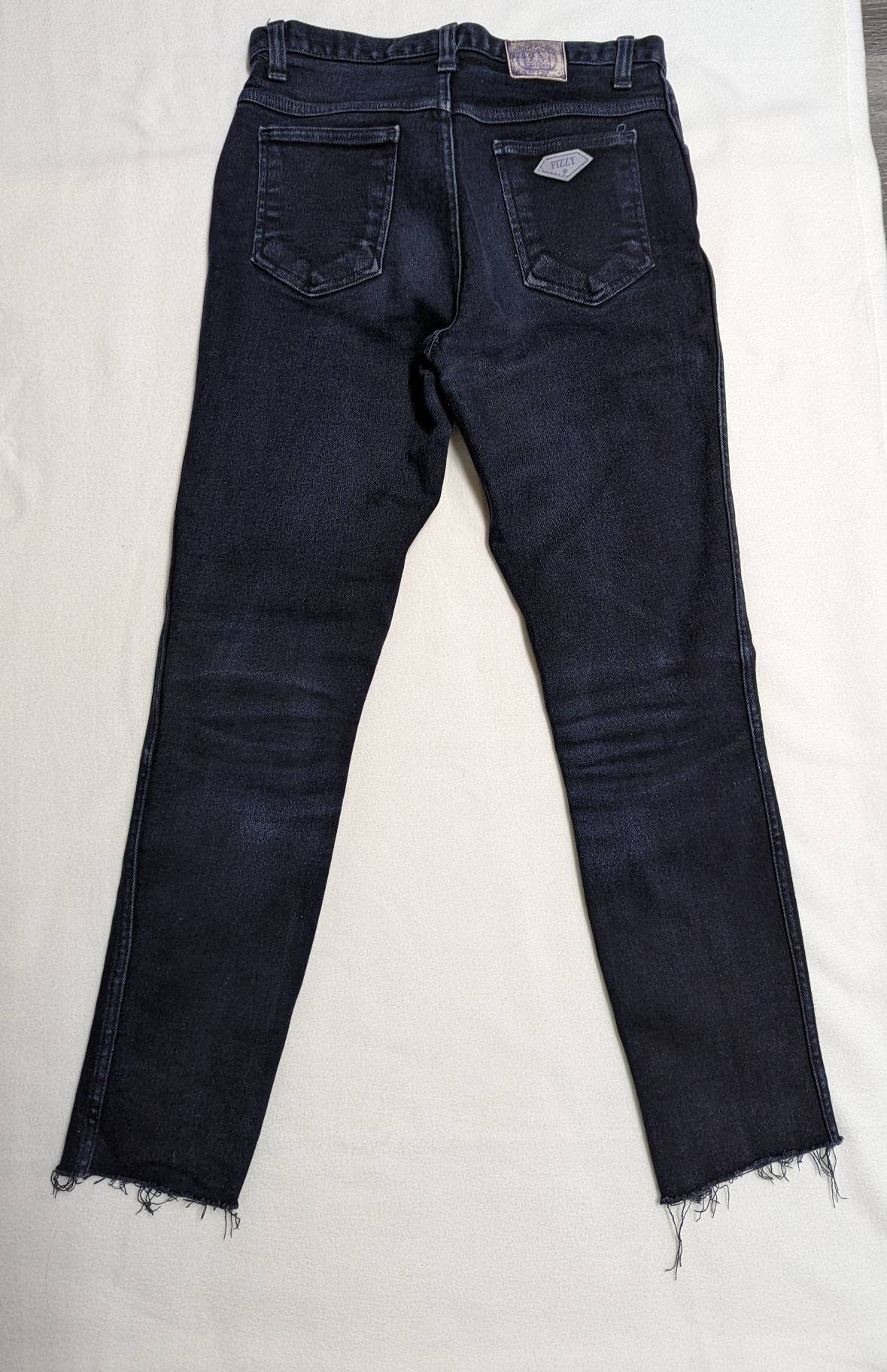 Vintage Cyxtees Black FIZZY Stretch Jeans. Rough Hem. Made in