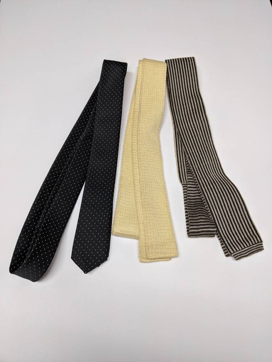 80s Skinny Ties Lot of 3 yellow cotton Brown thin stripe | Etsy