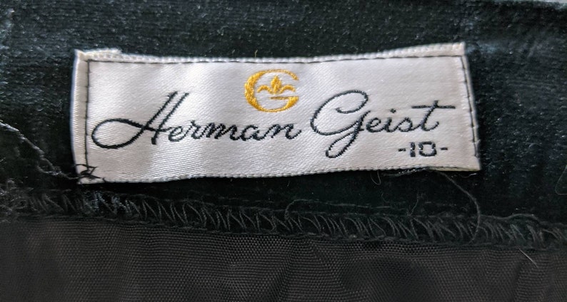 Vintage Black VelveteenSkirt Below the Knee Herman Geist Embroidered Waistband Front Pleat Vintage Size 10