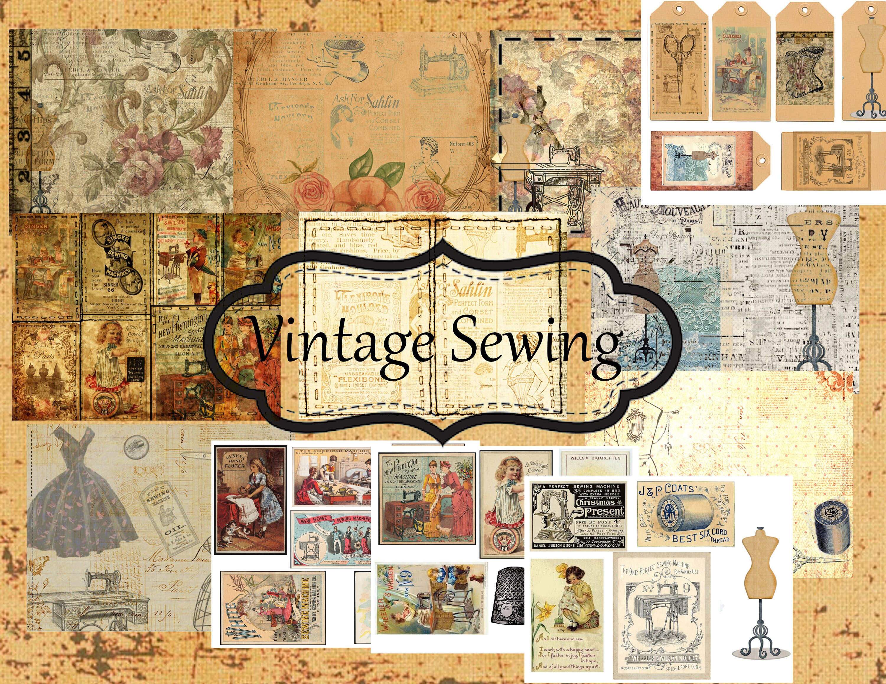 Vintage Sewing Kit Digital Junk Journal Mixed Media Collage - Etsy