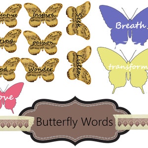 Butterfly words junk Journal labels